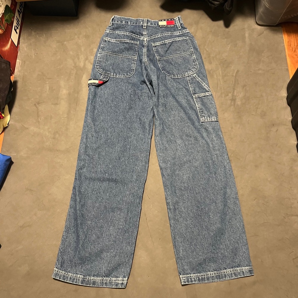 Vintage 90s Tommy Jeans Carpenter Pants Womens 27 Blue Denim Logo Baggy